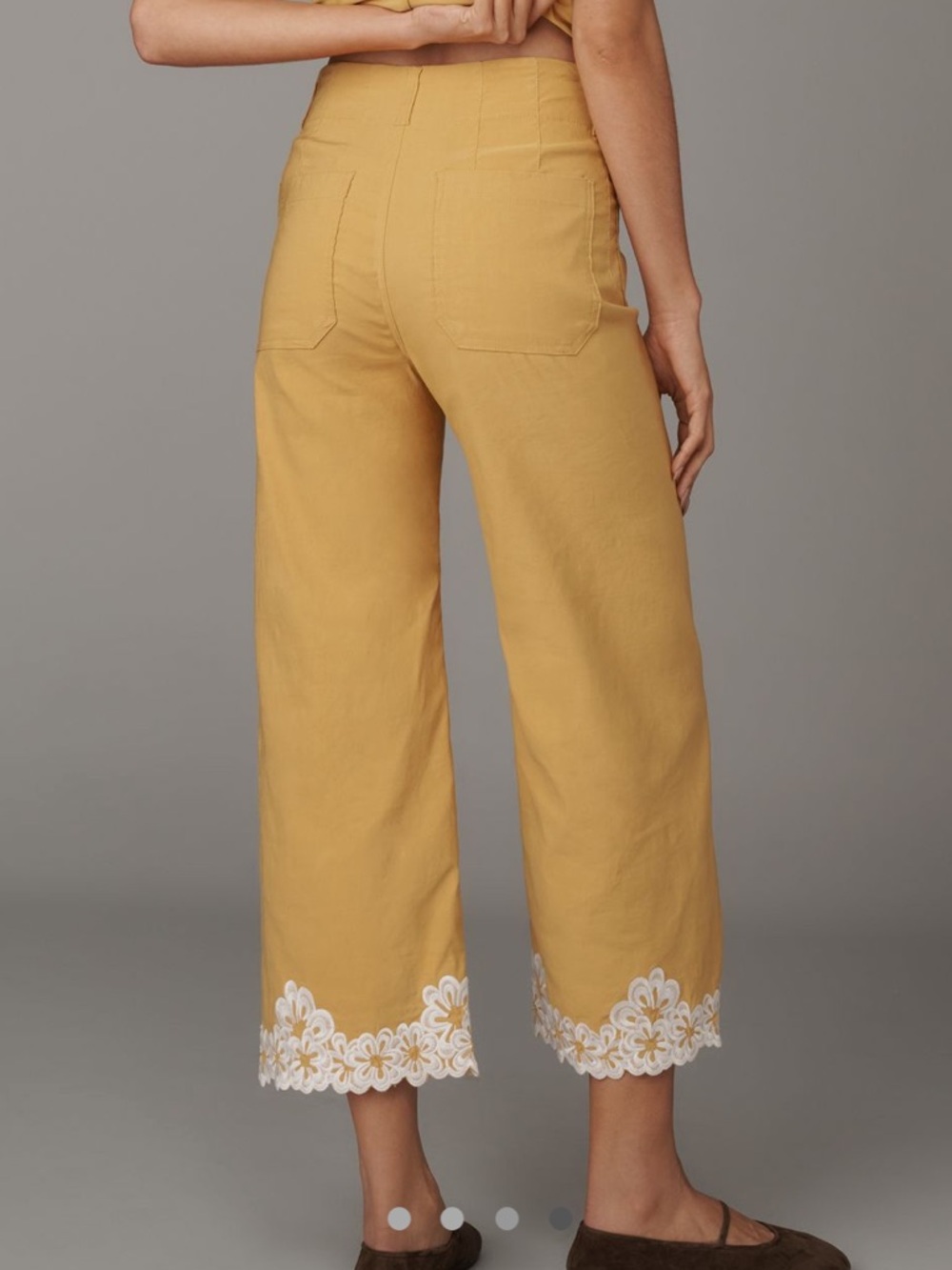 Anthropologie Colette Pants Maeve Embroidered Cropped Wide Leg High Rise New - Picture 3 of 11